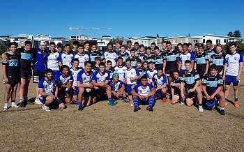 Cronulla Sharks Academy U15s and Canterbury Bankstown Bulldogs Under 15s GroupPhoto (Photo : steve montgomery / OurFootyTeam.com)