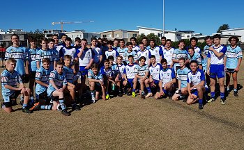 Cronulla Sharks Academy U14s and Canterbury Bankstown Bulldogs Under 14s GroupPhoto (Photo : steve montgomery / OurFootyTeam.com)