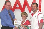 Chris Petrie from AAMI present Callum Price and Craig Field with the player and club of the month cheques.