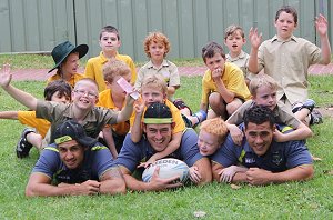 Blake Ferguson, Terry Campese and Bronson Harrison at the Aspect Riverina School in Albury