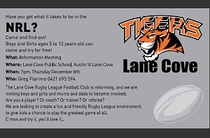 LANE COVE RUGBY LEAGUE CLUB SET TO MAKE COMEBACK