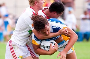James Ryan get tackled by the Dragons defence - Gold Coast Titans Vs St. George Dragons SG Ball rnd 2 action