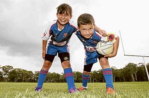 Sibling cubs: Holy Family Bears' Leah Grech, 11, and her brother Angelo, 8,at Craik Park, Austral. Picture: Luke Fuda
