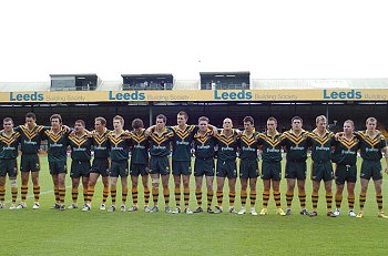 The Australian University Rugby League team line up before the test Vs England  (Photo : RLPhotos.com & ourfooty media)