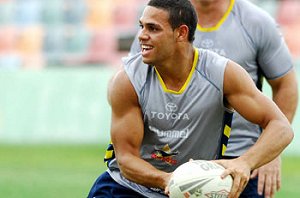 Rookie Cowboys speedster Obe Geia goes through his paces at training yesterday. Picture: Cameron Laird