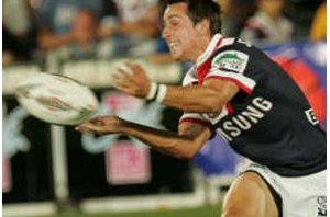 Roosters halfback Mitchell Pearce with another deadly accurate pass 