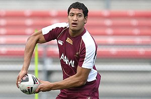 Israel Folau at Origin training for the Maroons yesterday. Picture: Peter Wallis / The Courier-Mail