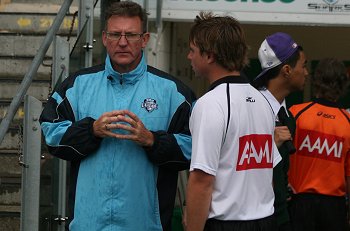 Mr. Doug Keen talks to Aaron about the injury to young Cameron Anderson (Photo's : ourfootymedia)