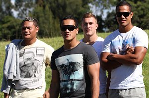 Joey Leilua, Chase Stanley, Cameron King & Kyle Stanley watch their old team play Westfields  (Photo : OurFootyMedia)