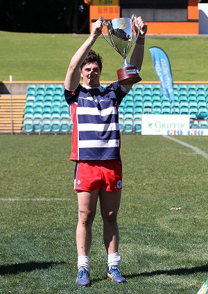 All Saints College Skipper Rhys Clacherty hold aloft the 2013 gio Schoolboy Trophy (Photo : steve monty / OurFootyMedia)