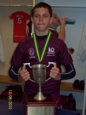 Marshall Hudson, 12, returned from a trip to Adelaide where he helped the Queensland under 12 rugby league side to victory at the national championships