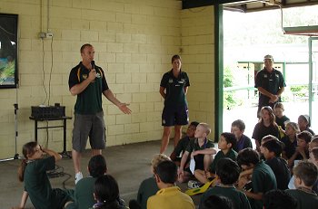 Darren Lockyer talks to the kids of Kruger State School