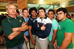 St Brendan's College coach Terry Hansen (left), Matt Minto, Aaron Fairweather, Ben Faulkner, Barry Blackman and Lyndon Law.