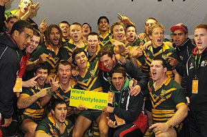 The Australian Institute of Sport celebrate their 1st Test victory over the French u19's 