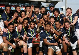 Victorian schoolboys celebrate the win in this years ASSRL Sam Davey Plate at Energy Stadium (Photo : ourfootymedia) 