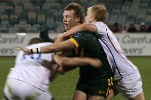 Jordan Rankin gets smashed - AUSTRALIAN SCHOOLBOYS v GBC U18 YOUNG LIONS 1st Test 2009 ACTION (Photo's : ourfootymedia)