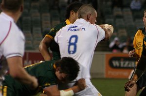 Glenn Riley tries to get away from the Jake Finn tackle - AUSTRALIAN SCHOOLBOYS v GBC U18 YOUNG LIONS 1st Test 2009 ACTION (Photo's : ourfootymedia)