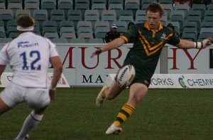 Jordan Rankin kicks the footy clear - Australian Schoolboys v GBC YOUNG LIONS 1st Test ACTION (Photo's : ourfootymedia) 