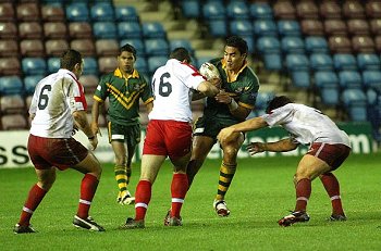 Joseph PAULO take the ball forward in the 2 nd Test against Eng  ( Exclusive OFT Photo :OFT / RLPhotos.com  - Maurice JONES )