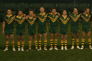 Australian Schoolboys line up to sing ADVANCE AUSTRALIA FAIR