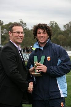 Brendan SANTI recieves his NSWCHS PLAYER of the CHAMPIONSHIP Trophy (Photo's : OurFootyMedia) 