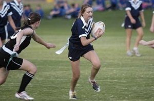 Bryton Noonan from Yanco Agricultural High School makes a dash to the line in the YAHS v Leeton High School Dave Sheldrick Cup.