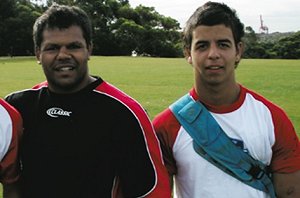 Joe Gunn (right) with NRL player Dean Widders at an indigenous footballer camp recently.