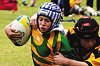 St Raphael’s Ben Wilkinson tries to charge through the Canowindra defence 