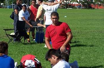 2006 Arrive alive Cup player of the championship Matt Mundine warms up with his Endeavour SHS mates (Photo ; ourfooty media) 