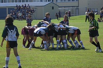 Mercy College pack down after a good defensive set